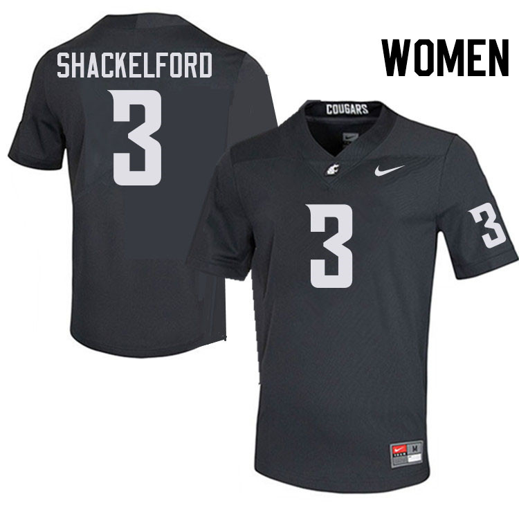 Women #3 Tre Shackelford Washington State Cougars College Football Jerseys Stitched-Charcoal